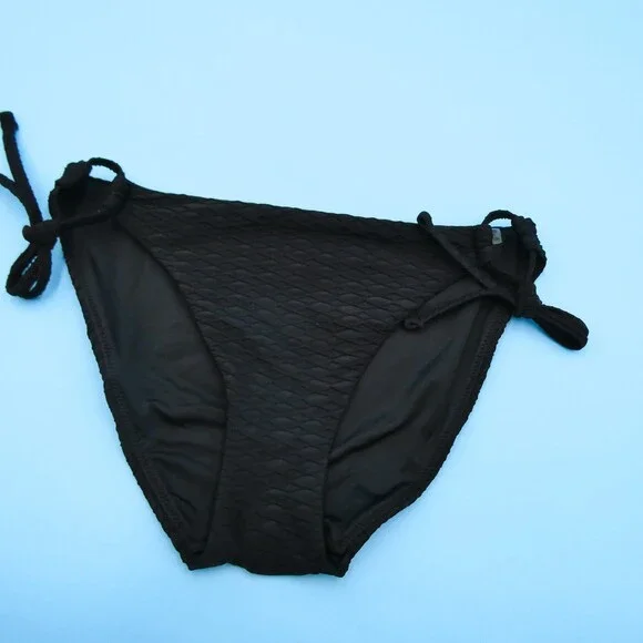 Victorias Secret Medium Black Ribbed Tie Cheeky Hipster Bikini Bottom Swimwear - Picture 3 of 7